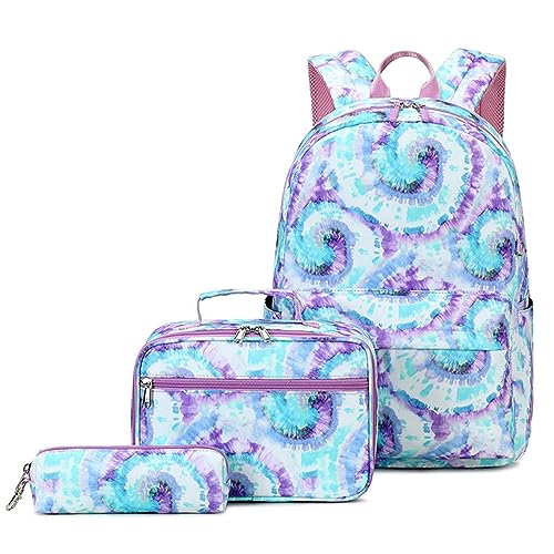 Mochilas escolares de teñido anudado de 3 piezas con estuche y bolsa de almuerzo para clase