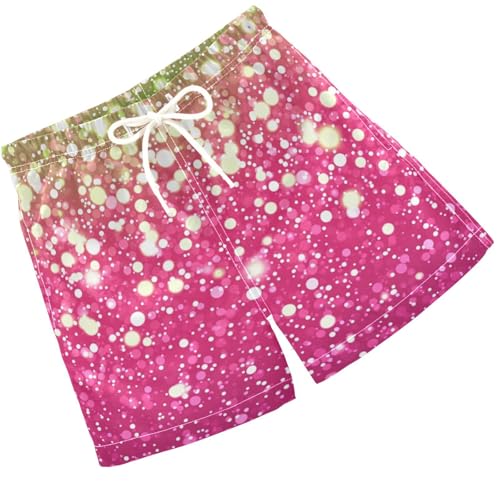 Pigsaly Boys Swim Trunks Bright Pink Green Gradient Flash Glitter Boys Board Shorts Swimsuit Swimwear Summer Bathing Suit S