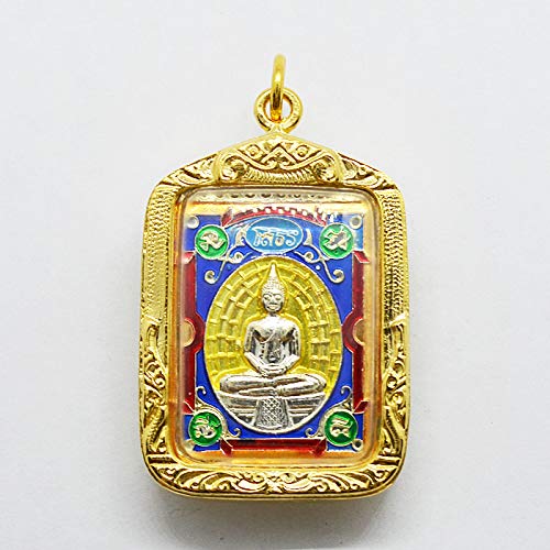 プラクルアン 四角 仏像 黄 金 チャーム お守り タイ ゴールド ペンダント 運気アップ 開運 アクセサリー ストラップ Amulet ブッダ