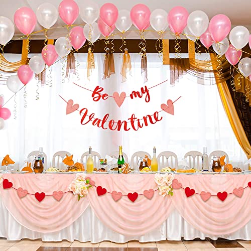Image of Festiko Be My Valentine Banner & Heart Garland 3pcs Glitter Red Pink Happy Valentine's Day Large Pre-Assembled Holiday Banner Ornament for Wedding Engagement Party Home Decor