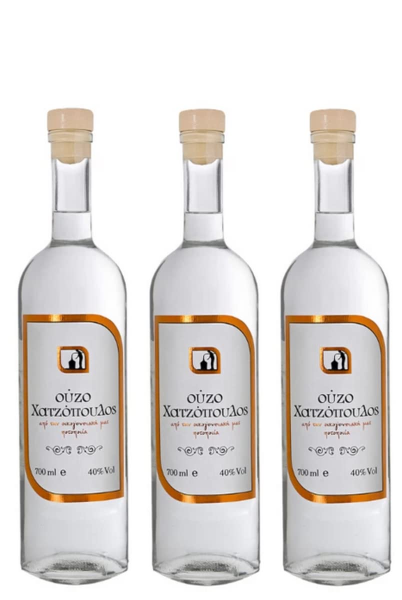 3x 700ml Ouzo Chatzopoulos 40% im Set - griechischer Traditions Anis Schnaps 3er Set + Probiersachet Olivenöl 10ml