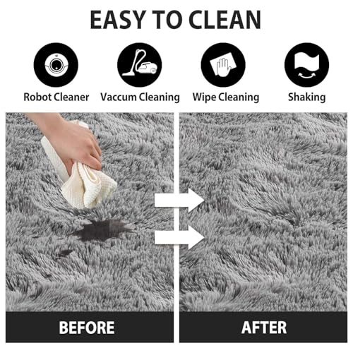 5x7 ft Light Grey Rug for Living Room Fluffy Bedroom Rug Non-Slip Area Rugs Shag Carpet for Nursery Kids Play Room Dorm Office Indoor Modern Plush Carpets Boys