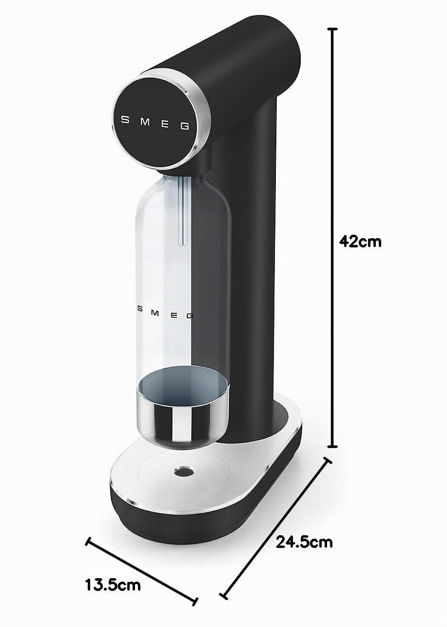 Smeg, SKC01BLM Wassersprudler mit Sprudelregler und Tropfschale, 800-ml-Flasche, CO₂-Zylinder nicht enthalten, Mattschwarz