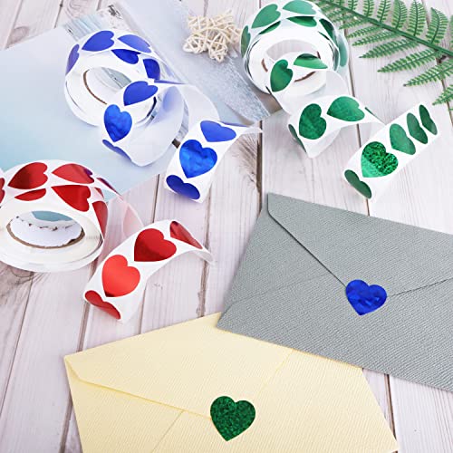 Hearts Stickers, 1500 Pcs Glitter Valentine Stickers, 1” Red Blue Green Roll Self Adhesive Heart Shaped Love Labels For Adult Kids Valentine's Day Anniversaries Wedding Envelope Seal Decoration Decor #TOP3