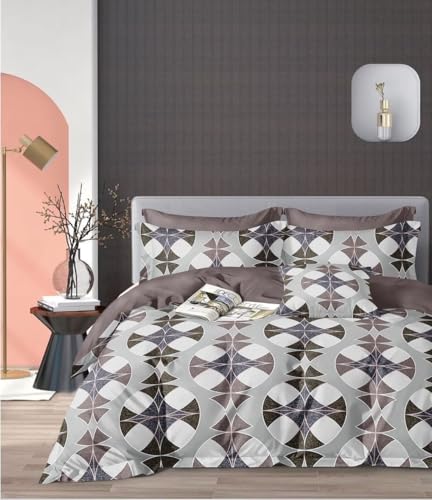 Image of Cotton Bedding Set King Size| 300 TC Double Bed Duvet Cover with Zipper (90x100 in), Double Bed Fitted Bedsheet (72x78+10 in Depth),2 Pillow Covers(18x28 in)|Warm|DBC 033|Coffee Loops