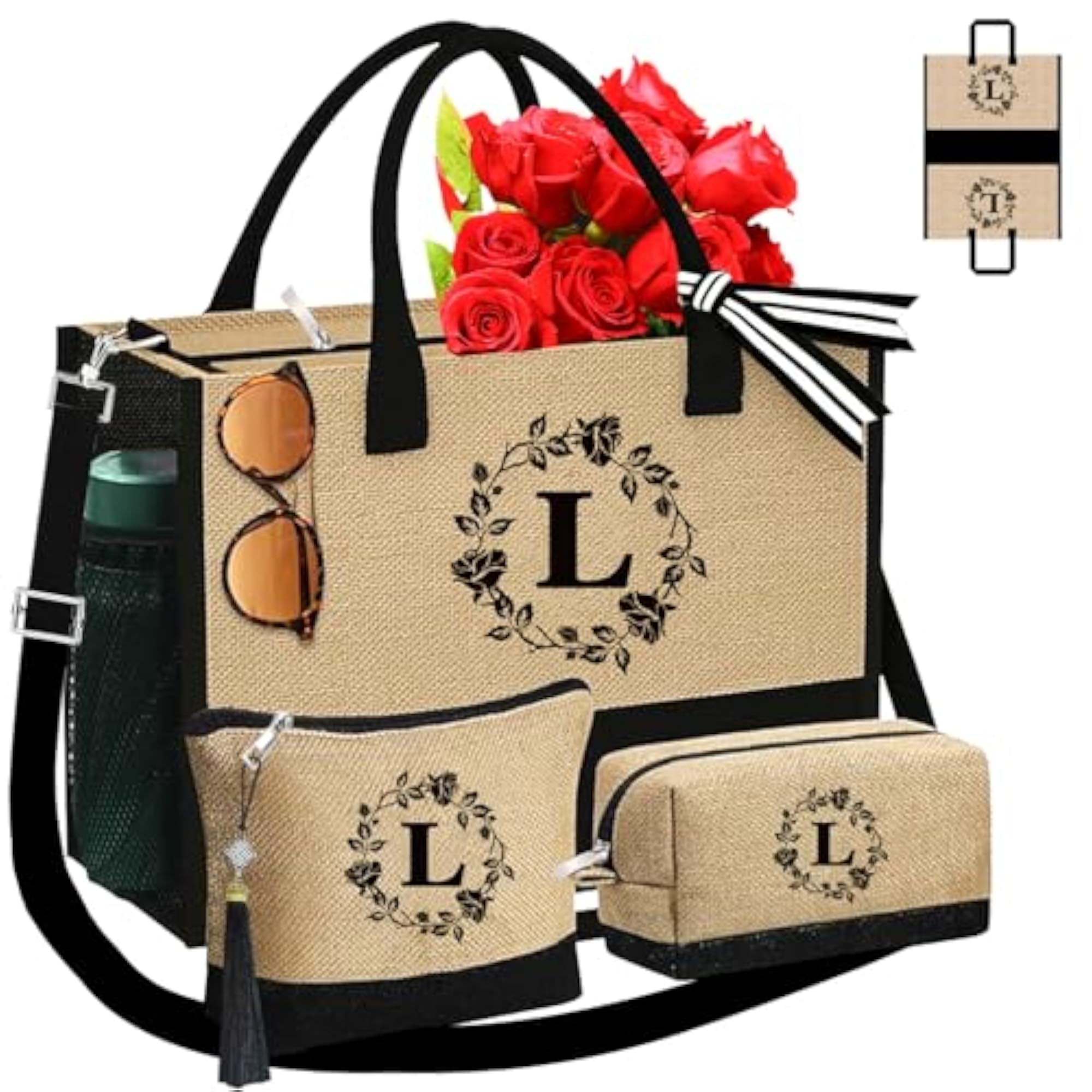 Women's Monogram Initial Personalized Canvas Tote Bag, Gift