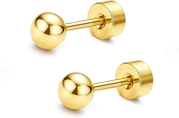 Ball Titanium Earrings Flat Back 20G Hypoallergenic 3/4/5 mm