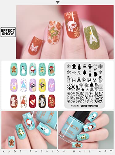 Kads Nail Stamping Plates Christmas Nail Stamp Templates Stencil Nail Art Tool Diy Manicure Decoration Snowman Gingerbread Man Snowflake Elk Streamer Bear (Ch036) #TOP5