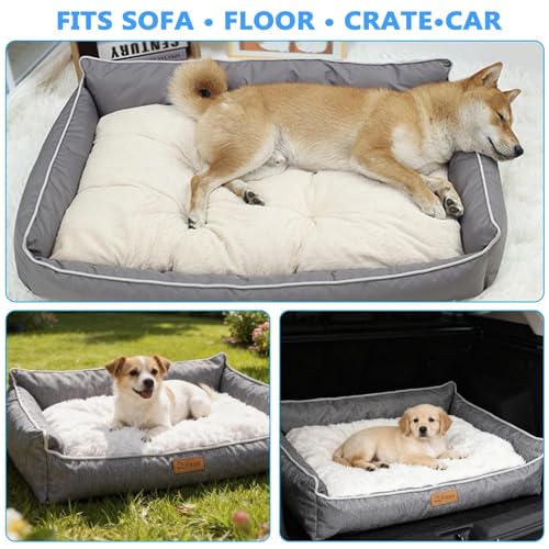 LxsNyvantic Hundebett 90×60×(18,5+10) cm Grau, Bequemes Hundekorb Mit Abnehmbarem Innenkissen, Waschbares Hundesofa Aus Oxfordgewebe & Geruchsregulierendem Kurzplüsch, Für Haustiere Bis 20 Kg