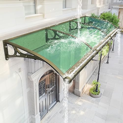 Toldo de puerta con canales de drenaje, toldo de policarbonato para protección UV, lluvia y nieve, incluye soporte de aluminio, diseño resistente a la intemperie
