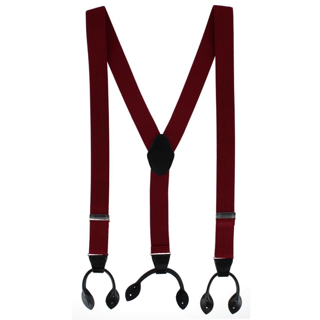 CTM Men's 35mm Wide Pin Dot Y-Back Button-End Braces, Burgundy