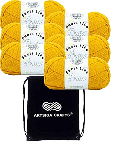 Image of Lion Brand Yarn Feels Like Butta 215-159 Golden Sunshine | 6 Skeins, Same Dye Lot, Project Bag, CYC #4 Worsted, 100% Polyester, Ideal for Crochet, Knitting Baby Blankets, Amigurumi