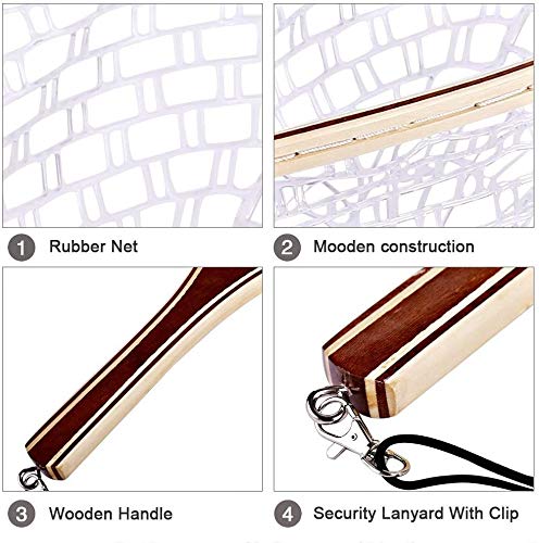 Mounchain Fishing Net, Wooden Frame Fish Net with Clear Soft Rubber Mesh for Trout Fishing Catch and Release - Thumbnail 4