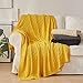 Large Yellow Cotton Knit Throw Blanket for Couch Sofa Bed - Home Decorative Soft Cozy Sweater Woven Fall Cable Oversize Knitted Blankets - 3.4 pounds 60 x 80 Inch