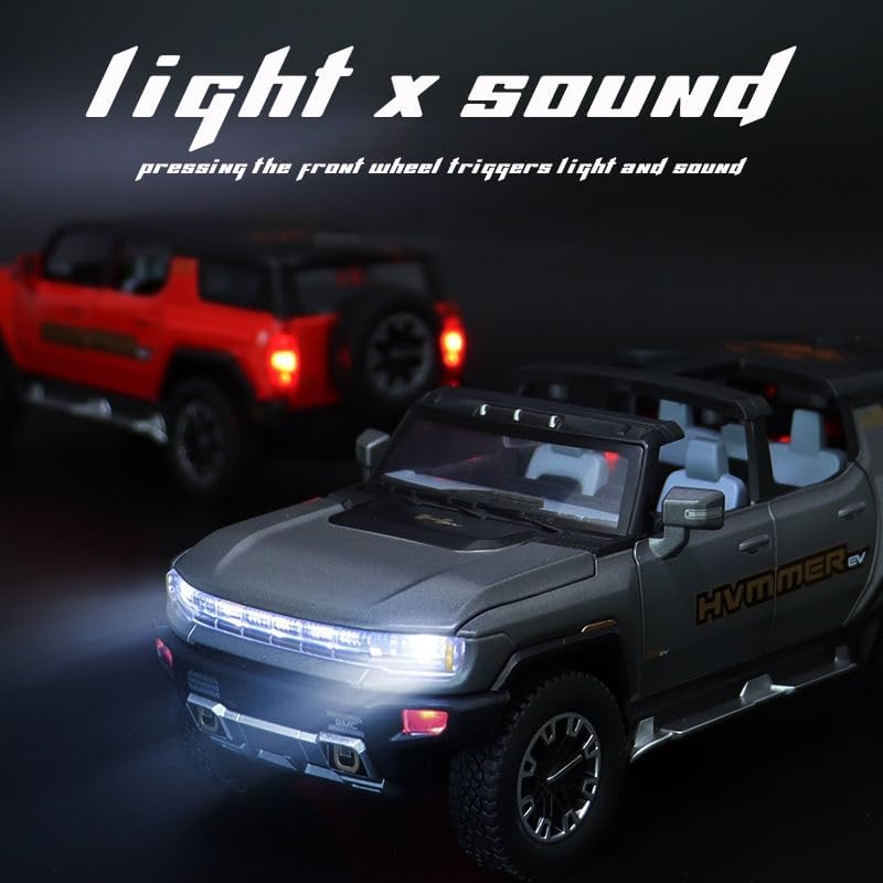 Image of 1:24 Big Hummer EV Off-Road Toy Car Metal Pull Back Diecast Car with Openable Door and Sound Light, Gifts Toys for Kids【 Black 】