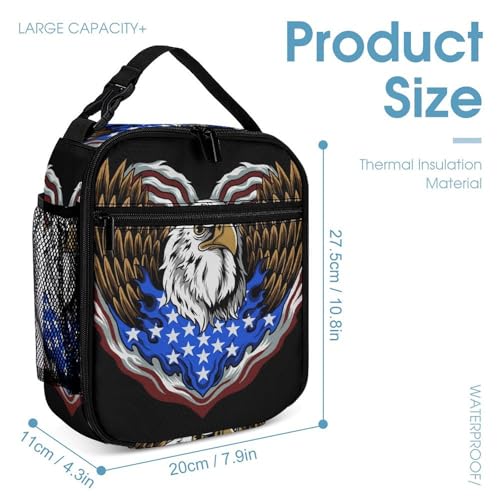 Travel Bookbag Set with Lunch Bags and Cosmetic Bag American Flag USA Cool Bald Eagle Pattern (6) Backpack with Lunch Box Storage Bag Backpack Bookbag Set4
