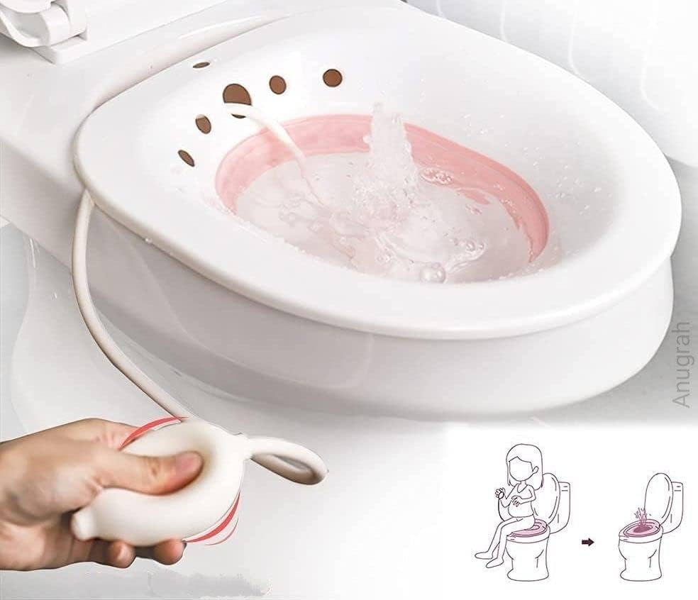 SANPEXA Sitz Bath Toilet Seat with Flusher,Folding Sitz Bath Tub for Pregnant Women,Sitz Bath Tub with Air pump, Postpartum Care, Hemorrhoids Recovery, Vaginal/Anal Inflammation Treatment