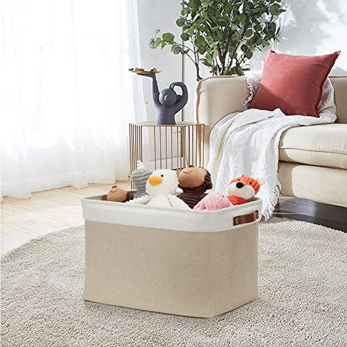 Image of DULLEMELO Storage Baskets Large 16 inchx12 inchx12 inch Tall Rectangular Baskets Fabric Storage Bins for Organizing [1 Pack] Collapsible Linen Shelf Baskets for Clothes, Toys, Closet, Laundry (White&Khaki)