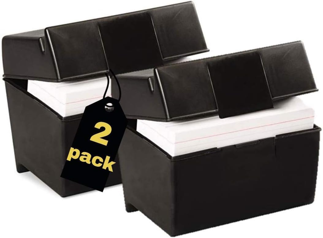 1InTheOffice Index Card Box 4x6 Index Card Holder 400 Capacity (2 Pack)