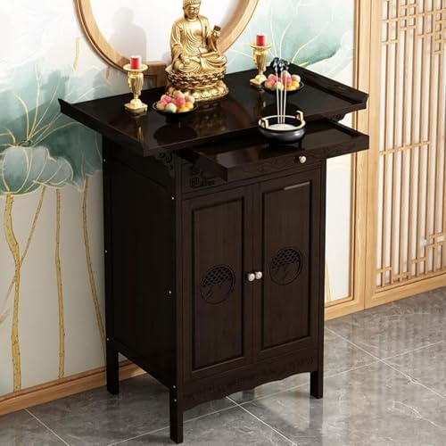Bamboo Altar Table with Drawer, Compact Personal Shrine for Small Spaces, Chinese Cabinet Pedestal, Puja Table for Home Temple (39.4in/100cm)