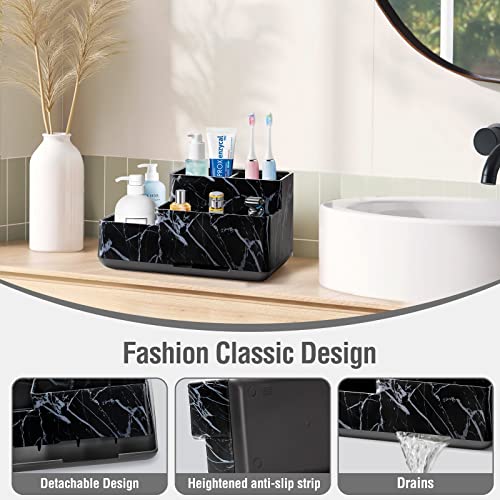 Electric Toothbrush Holder For Bathroom, Plastic Bathroom Countertop Organizer Compartment, Vanity Organizer Tray,Countertop Organizer Box, Kids Desk Organizers And Storage,Black Marble Pattern #TOP3