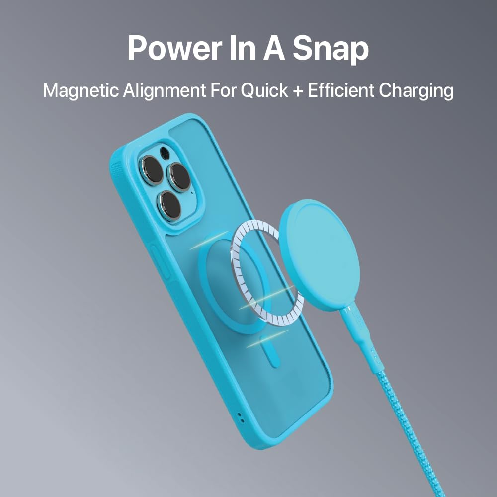 BLACK+DECKER for iPhone 15 Case, Compatible with MagSafe, Shockproof Military-Grade Protection, Magnetic Phone Case for iPhone 15 Pro Max, Blue (Changeable Buttons & Lanyard)