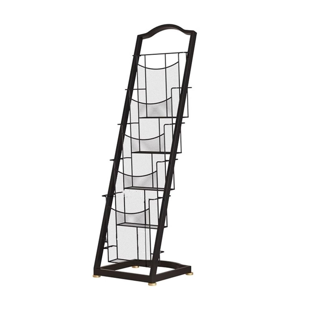 IUokLU Magazine rack, 4/5 Tier Magazine Rack Iron Promotional Material Rack Leaflet Display Rack Books And Newspapers Shelves Booklet Storage Floor Newspaper Newspaper Racks (Black L)