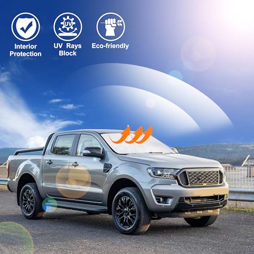 Image of Windshield Sun Shade Compatible with 2019-2024 2025 2026 Ford Ranger Accessories Custom Fit Sunshade Sun Visor Heat Protection Keep Car Interior Cool