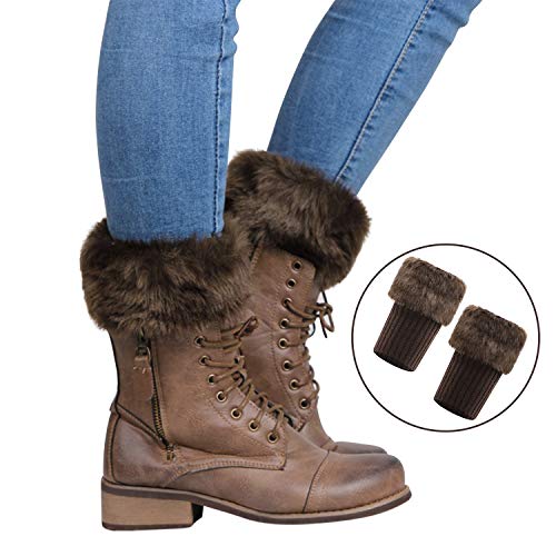 Ibluelover Women Faux Fur Trim Boot Cuffs Socks Winter Knitted Furry Leg Warmers Cuffs Short Crochet Warm Boot Covers Sleeves3