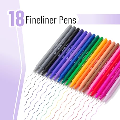 Mr. Pen- Fineliner Pens Colored, 18 Pack, Bible Journaling Pen, Ergonomic Triangular Colorful Barrels, 0.4mm Fine Liner Pens