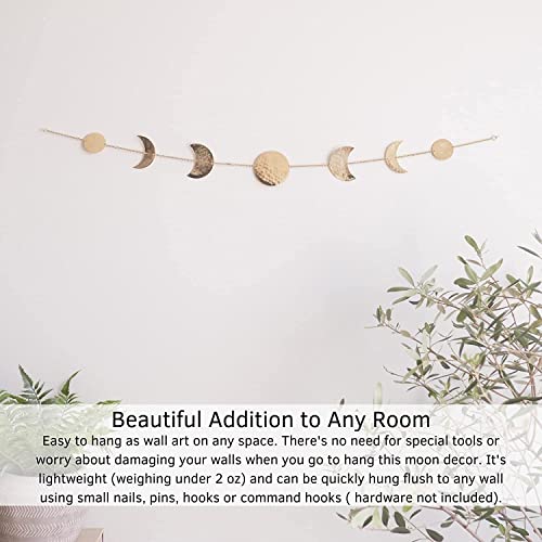 Image of Wall Decorations | Boho Accents Wall Decor | Moon Phases Art | Moon Phase Wall Hanging | Bohemian Decor for Bedroom, Home, Living Room, Apartment or Dorm (34 INCH, Golden)