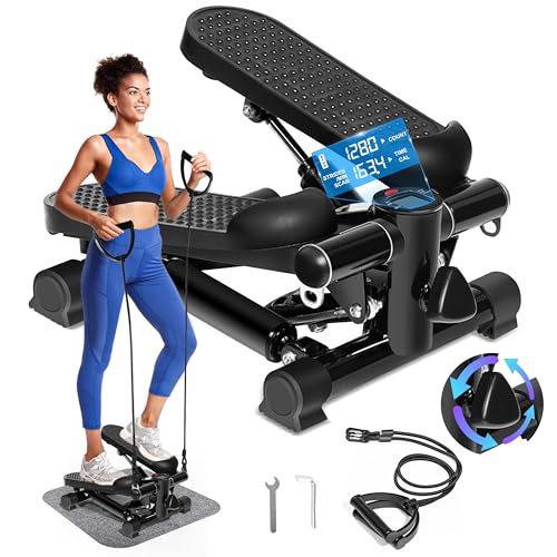 TOPMAJOR Steppers for Exercise at Home with 330 lbs Weight Capacity, Resistance Bands & Non-Slip Mat for Full Body Workout, Adjustable Height Hydraulic Stepper with LCD to Monitor Steps & Time