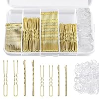 Xynovate Haarnadeln Bobby Pins Set(5-7cm), Metal Haarklammern Damen Hair Accessories, Kinderhaarspangen, French U-Haarklammern, Haargummis in Einer Aufbewahrungsbox(Gold)