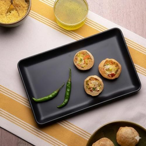 Image of Serving Platter | Melamine Snack Platter | Multi-Purpose Kitchen Serving Platter | Versatile Chip and Dip Tray for Snacks, Starters & Desserts | Lightweight & Dishwasher Safe | Set of 2 (BLACK-R)