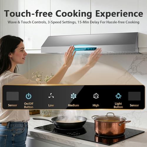 Image of Range Hood 30 inch Under Cabinet, 800 CFM Stainless Steel Range Hood with Gesture and Touch Control, kitchen hood with Carbon Filter, 3 Fan Speed, Ducted /Ductless Convertible