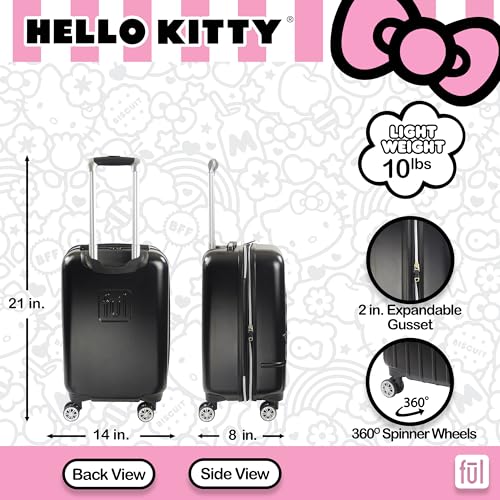 ful Hello Kitty Carry On Luggage, Molded Hardshell Rolling Suitcase with Spinner Wheels, Black, 21 Inch3
