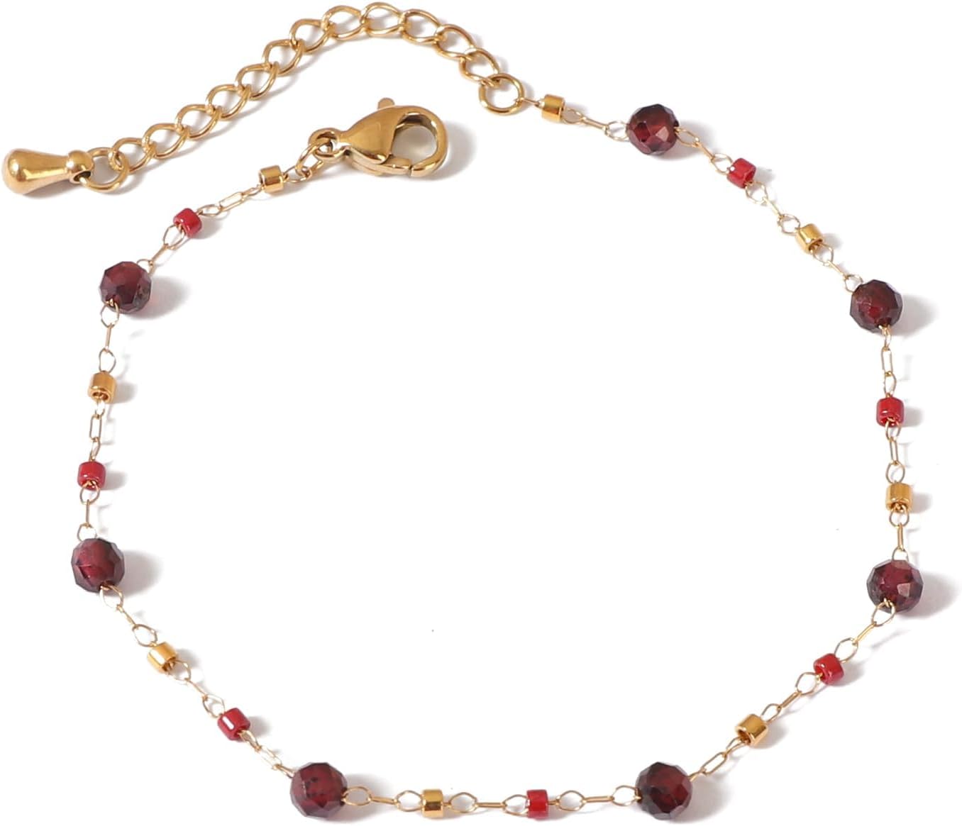 TaYolnFaSo Natural Gemstone Beads Bracelets for Women 18k Gold Plated Handmade Lapis Lazuli Garnet Link Bracelet Turquoise Jewelry Valentine's Day Gift for Wife Mother Girlfriend