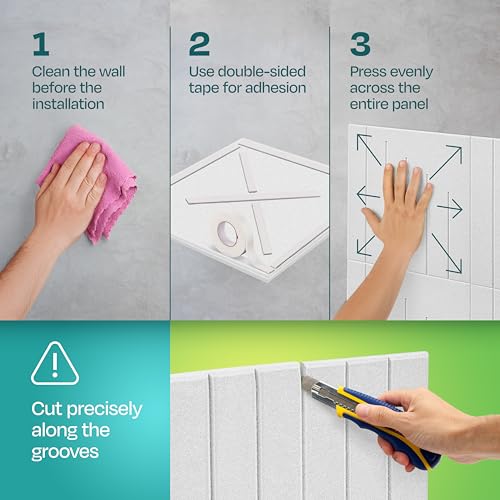 Image of Acoustic Panels 12-Pack Soundproof Wall Panels 12 inchx12 inchx0.4 inch Decorative Sound Dampening for Your Home, Office, Studio, Bedroom & More with Unique LineWave Carving [White]