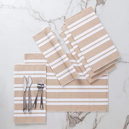 Encasa Fine Ribbed Cotton Placemats Set of 6 With Ladder Black Color & Rectangular Size 46x32 cm For Dinning Table Fall Decoration, Halloween & Christmas Festivals - Machine Washable