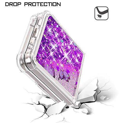 Encases For Samsung Galaxy Z Flip 4 Case Glitter Liquid,Galaxy Z Flip 4 Case Bling Quicksand Sparkle Shockproof Protective Bumper Case For Samsung Z Flip 4 5G 2022 Purple Butterfly For Girls Women #TOP5