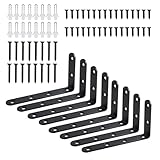 Yeqqzq Black Shelf Brackets, Wall Mounted, 4.9x2.9x0.78 in, 90 Degree L Shelf Support Bracket, Heavy Duty Wall Brackets for Shelves, Floating Shelve Bracket (8 PCS)