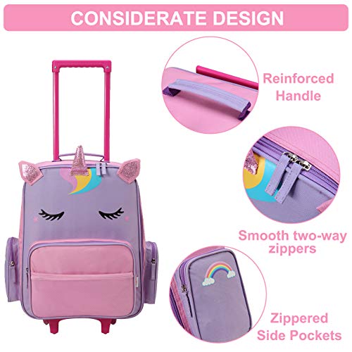 Image of VASCHY Rolling Luggage for Kids, Cute Travel Suitcase for Boys Girls with Wheels, Pink Unicorn, 20.5 inches (L) x 13.8 inches (W) x 6.7 inches (H)