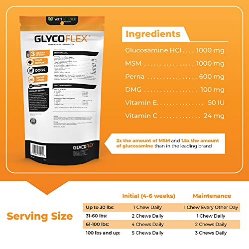 Vetriscience Glycoflex 3 Clinically Proven Dog Hip And Joint Supplement With Glucosamine For Dogs, Chicken, 120 Chews - Vet Recommended For Mobility Support For All Breeds And Sizes #TOP2