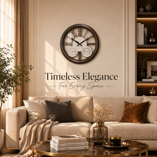 Image of ARMONIA Heritage Royale Roman Numeral Wall Clock with Temperature & Humidity Gauge, Silent Non-Ticking Quartz Movement, Decorative Wall Clock for Living Room, Bedroom, Office & Home Decor, 14.96 Inch