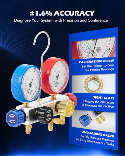 image for Orion Motor Tech 4 Way AC Diagnostic Manifold Gauge Set, Fits R134A R4