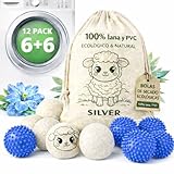 SILVERSTORE® 6+6 Bolas Para Secadora y Lavadora - Secadora De Ropa - 6 Bolas De Lana + 6 Bolas De PVC - Reducen Las Arrugas De La Ropa y Secado - Secadora Lavadora XXL