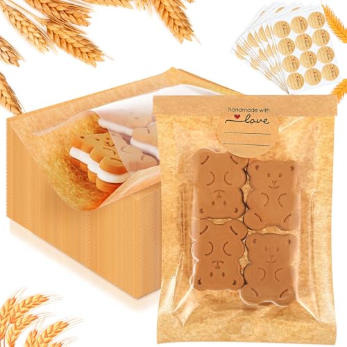 Outus 50 Pcs Cookie Packaging Bags with Seal, 4 x 6 Inch, Brown