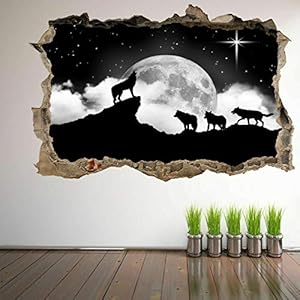 Muurstickers 3D Spiegelweergave Doorbreken De Muur Vinyl Muurstickers Verwijderbare DIY Vinyl Muurstickers Wolf voor…