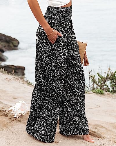 Angerella Women's Comfy Casual High Waisted Wide Leg Loose Pants Floral Print Palazzo Lounge Pants Plus Size 3XL - Thumbnail 4
