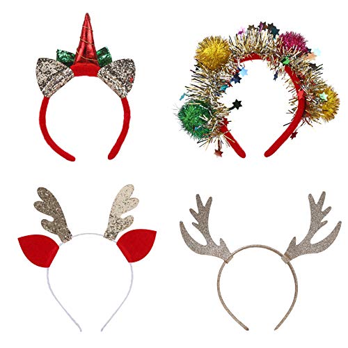 4 Pcs Christmas Headband, Halloween Pumpkin Spider Headbands, Christmas Reindeer Xmas Tree Hair Hoop, Party Supplies, Cosplay, Photo Booth(Fit All Size ) (D STYLE)